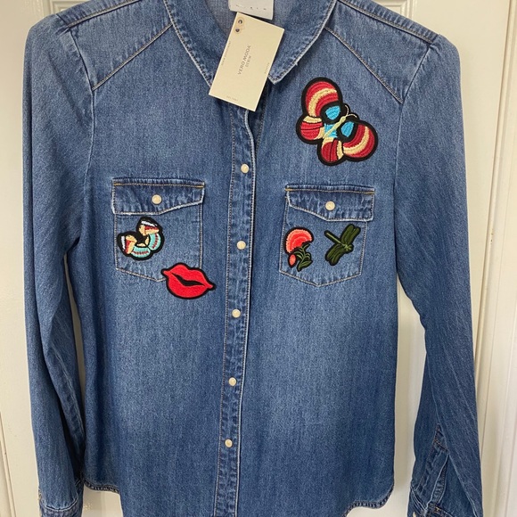 Vero Moda Womens Denim Shirt Patchwork LS - Picture 4 of 5